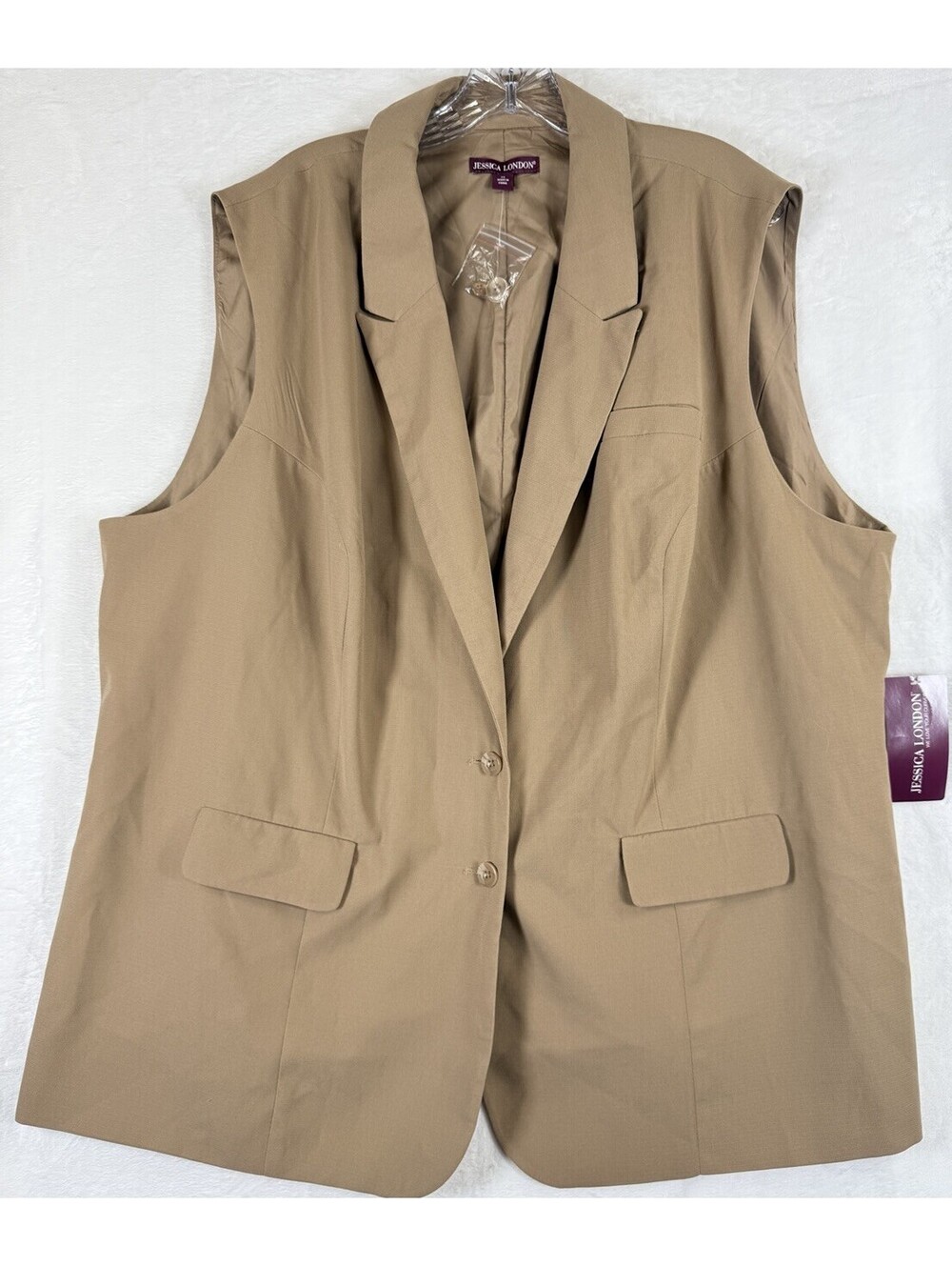Jessica London 24W Sleeveless Blazer Beige Lined Jacket Vest New NWT